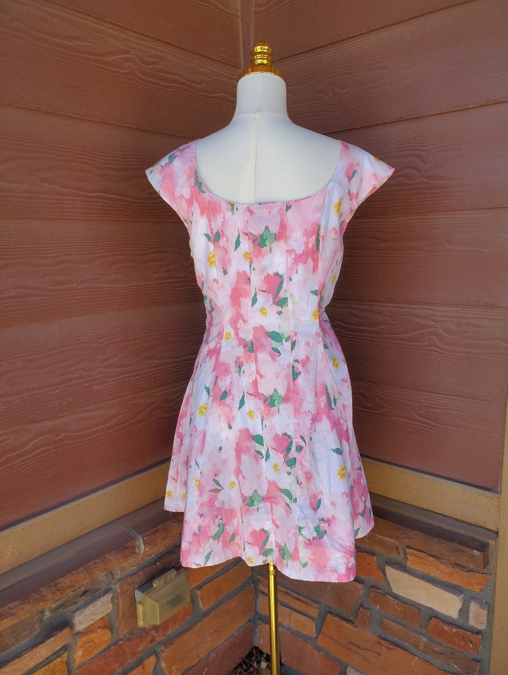 A New Day Size 10 Corset Woven Mini Dress A Line Pink & White Poplin Floral NWOT - Picture 15 of 16
